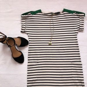 MANGO Black and White Striped Ponte Dress